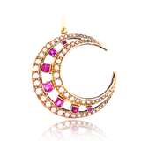15K Victorian Ruby & Pearl Crescent Pendant