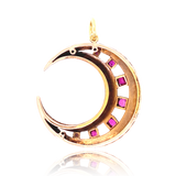 15K Victorian Ruby & Pearl Crescent Pendant