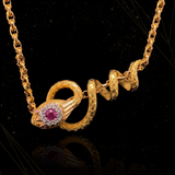 18K French Victorian Diamond & Ruby Snake Slider Pendant