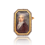 18K French Georgian/Victorian Diamond Gentleman Portrait Miniature Brooch