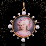 18K French Victorian Diamond & Pearl Lady Portrait Brooch-Pendant