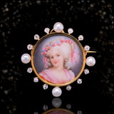 18K French Victorian Diamond & Pearl Lady Portrait Brooch-Pendant