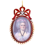 15K & Silver Georgian Diamond & Pearl Red Enamel Portrait Pendant
