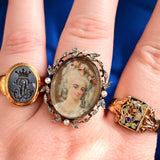 14K Georgian Flower Enamel Poison Ring