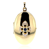 14K German Art Deco Diamond & Sapphire Quatrefoil Locket