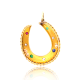 18K Victorian Rainbow Diamond, Ruby, Emerald & Sapphire Horseshoe Pendant