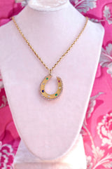 18K Victorian Rainbow Diamond, Ruby, Emerald & Sapphire Horseshoe Pendant