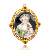 18K Victorian Garnet & Pearl Renaissance Portrait Pendant