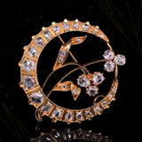 18K French Victorian Diamond Floral Crescent Brooch