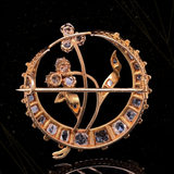 18K French Victorian Diamond Floral Crescent Brooch