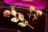 8K German Vintage Rose Bloom Earrings & Brooch Set