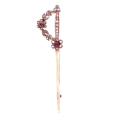 14K & Silver Diamond & Ruby Floral Sword Brooch