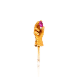 18K French Victorian Ruby Gloved Hand Gauntlet Stick Pin