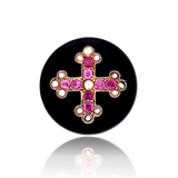 18K French Victorian Ruby & Pearl Cross Onyx Brooch
