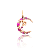 18K Victorian Diamond & Ruby Crescent Star Pendant