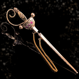 14K Dutch Victorian Ruby Sword Jabot Pin