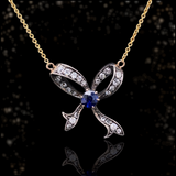 9K & Silver Victorian Diamond & Sapphire Bow Necklace