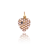 9K Victorian Sapphire & Pearl Heart Pendant