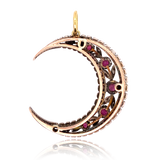 18K & Silver Victorian Diamond & Ruby Floral Crescent Pendant