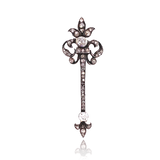 18K & Silver French Victorian Diamond Scepter Key Brooch