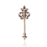 18K & Silver French Victorian Diamond Scepter Key Brooch
