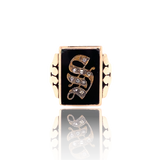 14K Victorian Diamond & Onyx Signet Initial S Ring
