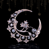 18K & Silver German Victorian Diamond Floral Crescent Brooch