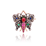 18K & Silver Victorian Diamond, Ruby, Sapphire & Emerald Butterfly Brooch-Pendant