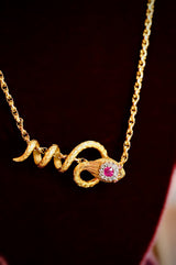 18K French Victorian Diamond & Ruby Snake Slider Pendant