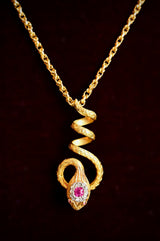 18K French Victorian Diamond & Ruby Snake Slider Pendant
