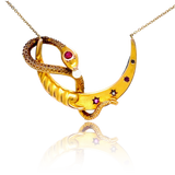 15K French Victorian Ruby & Pearl Snake Crescent Necklace