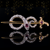 18K & Platinum French Victorian Diamond & Ruby Snake Sword Pendant