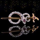 18K & Platinum French Victorian Diamond & Ruby Snake Sword Pendant