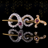 18K & Platinum French Victorian Diamond & Ruby Snake Sword Pendant