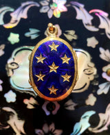 18K French Victorian Blue Guilloche Enamel Monogram CN/NC Locket
