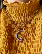 14K Edwardian/Art Deco Diamond Crescent Star Pendant