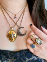18K & Silver French Victorian Diamond Celestial Star Crescent Pendant