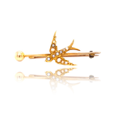 15K Victorian Seed Pearl Swallow Brooch