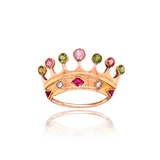14K Victorian Diamond, Ruby, Pink & Green Tourmaline Coronet Crown Brooch