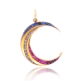 18K French Victorian Diamond, Ruby & Sapphire Crescent Pendant