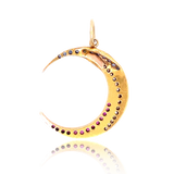 18K French Victorian Diamond, Ruby & Sapphire Crescent Pendant