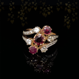 14K Edwardian Art Nouveau Triple Ruby & Diamond Ring