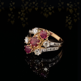 14K Edwardian Art Nouveau Triple Ruby & Diamond Ring