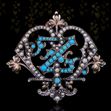 18K & Silver Austrian-Hungarian Victorian Turquoise & Pearl Initial Z Brooch-Pendant
