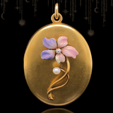 14K Edwardian Diamond & Violet Enamel Locket