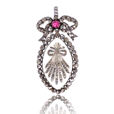 Silver Georgian Diamond & Ruby Wheat Sheaf Bow Pendant