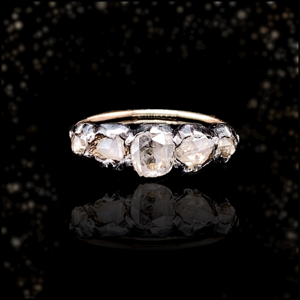 14K & Silver German Georgian Diamond Five Stone Ring
