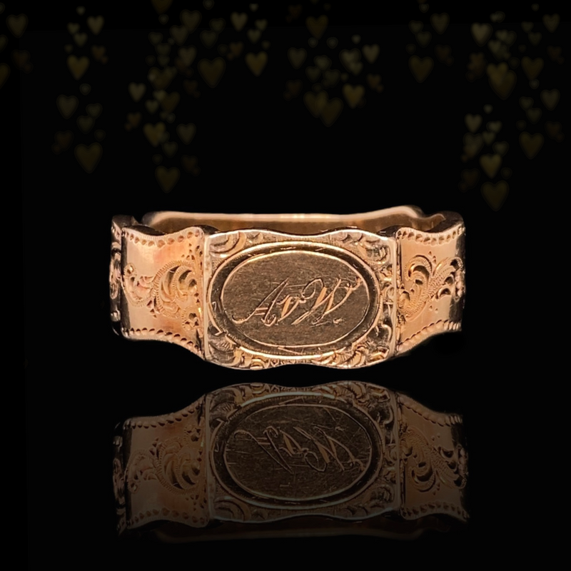 14K Dutch Victorian Engraved Monogram AvW with Hidden Compartment Poison Ring c.1861