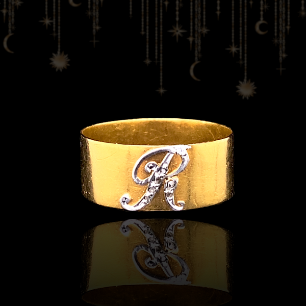 18K French Victorian Diamond Initial R Ring