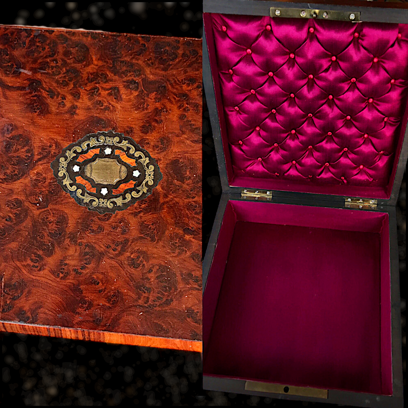 French Victorian Inlaid Tufted Silk Box (Magenta Pink)
